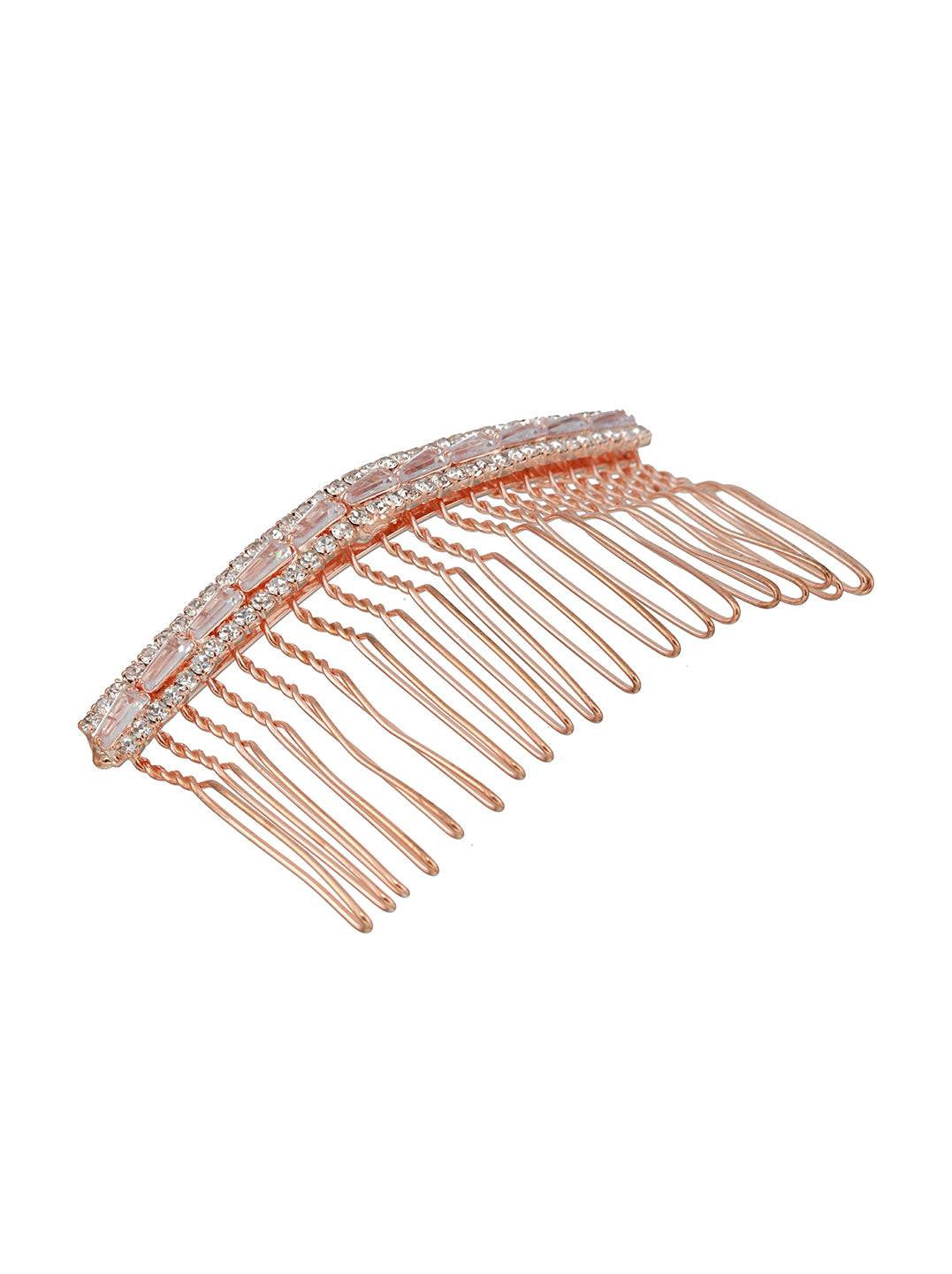 Women Rose Gold Plated & White Embellished Comb Pin - Jazzandsizzle