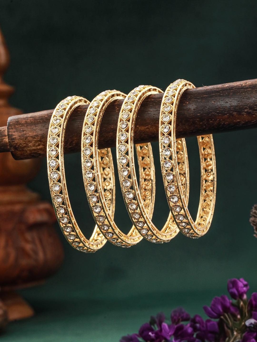 Set Of 4 Gold-Plated Peal Beaded Bangles