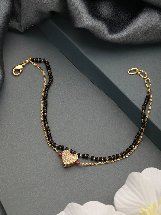 Gold-Plated Beaded Wraparound Heart Shaped Mangalsutra Bracelet