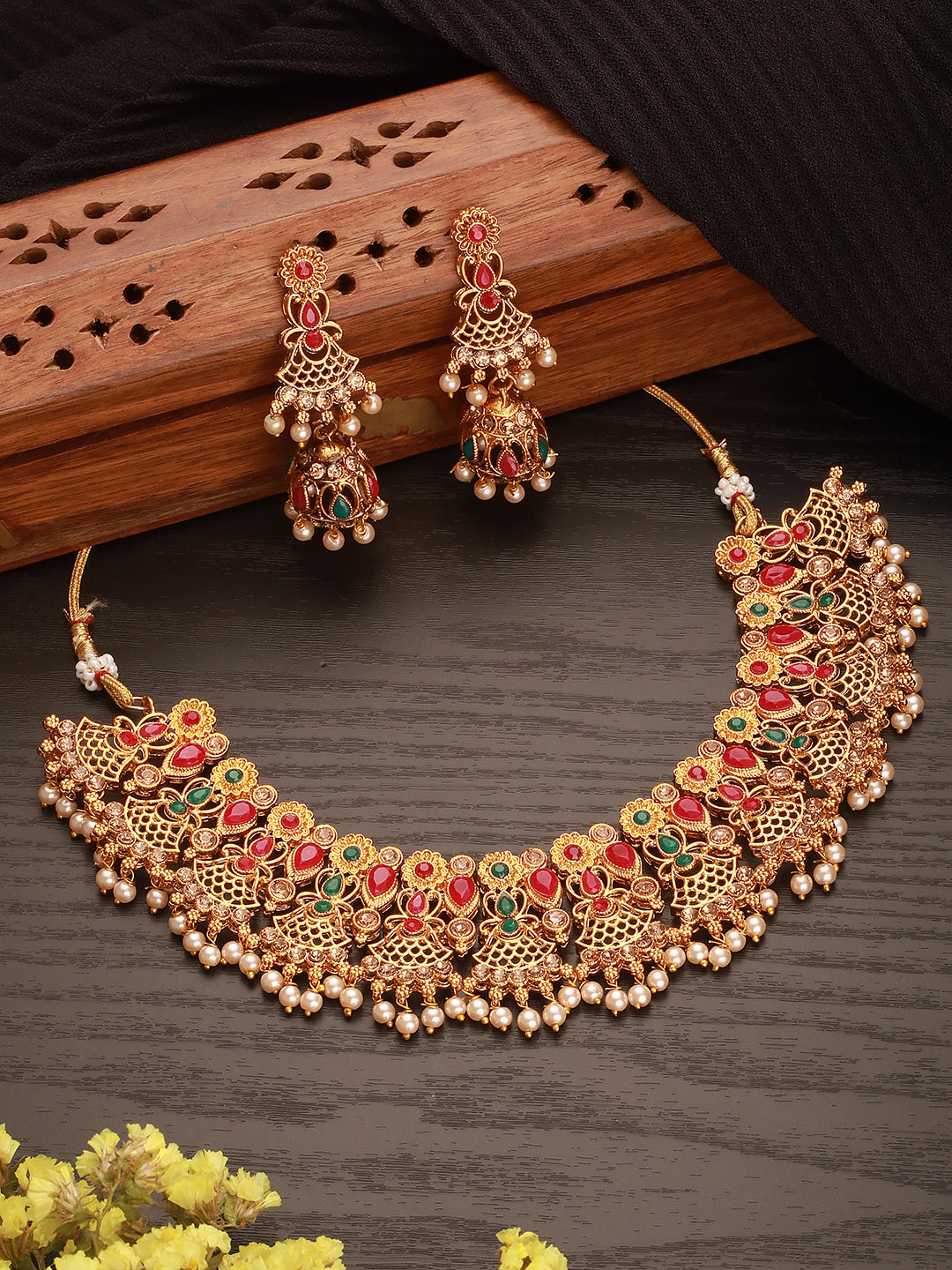 Jazz And Sizzle Gold Plated American Diamond Stones Studded Necklace & Earrings