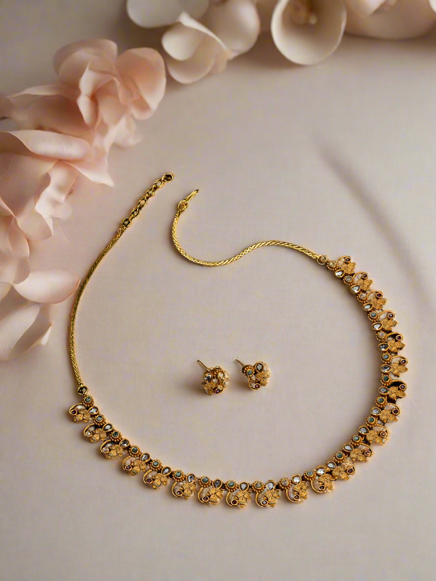 Antique Gold-Plated American Diamond Studded Jewellery Set