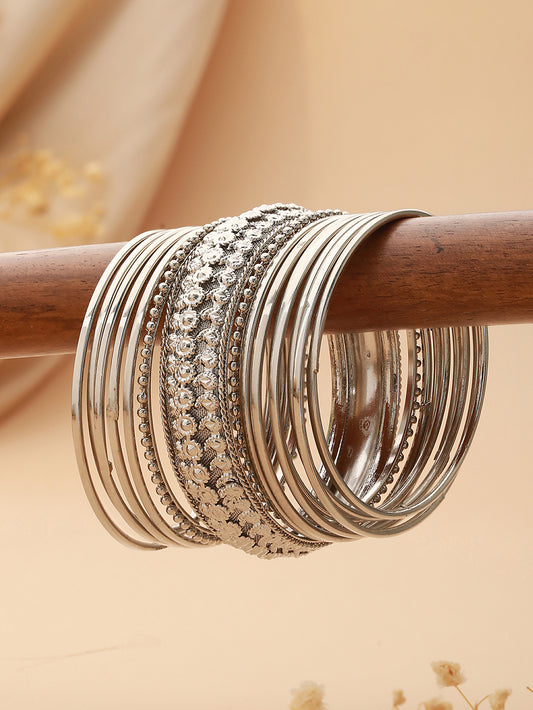 Set of 15 Oxidised Silver-Plated Bangles Set - Jazzandsizzle