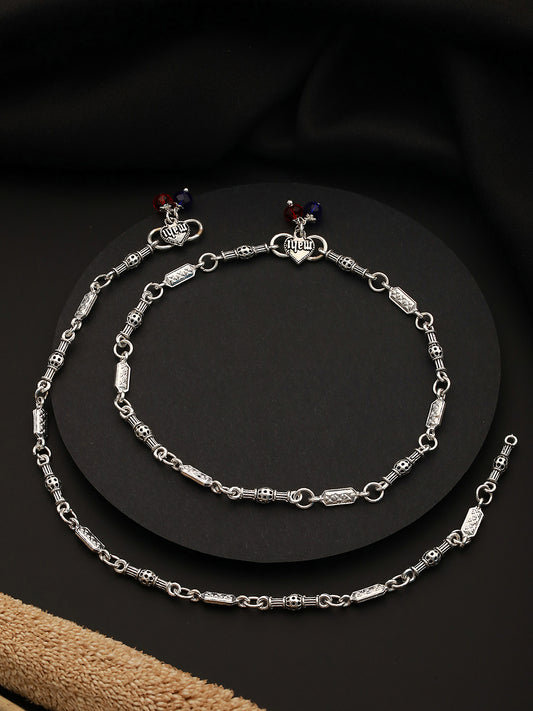 Set Of 2 Silver-Plated Anklets - Jazzandsizzle