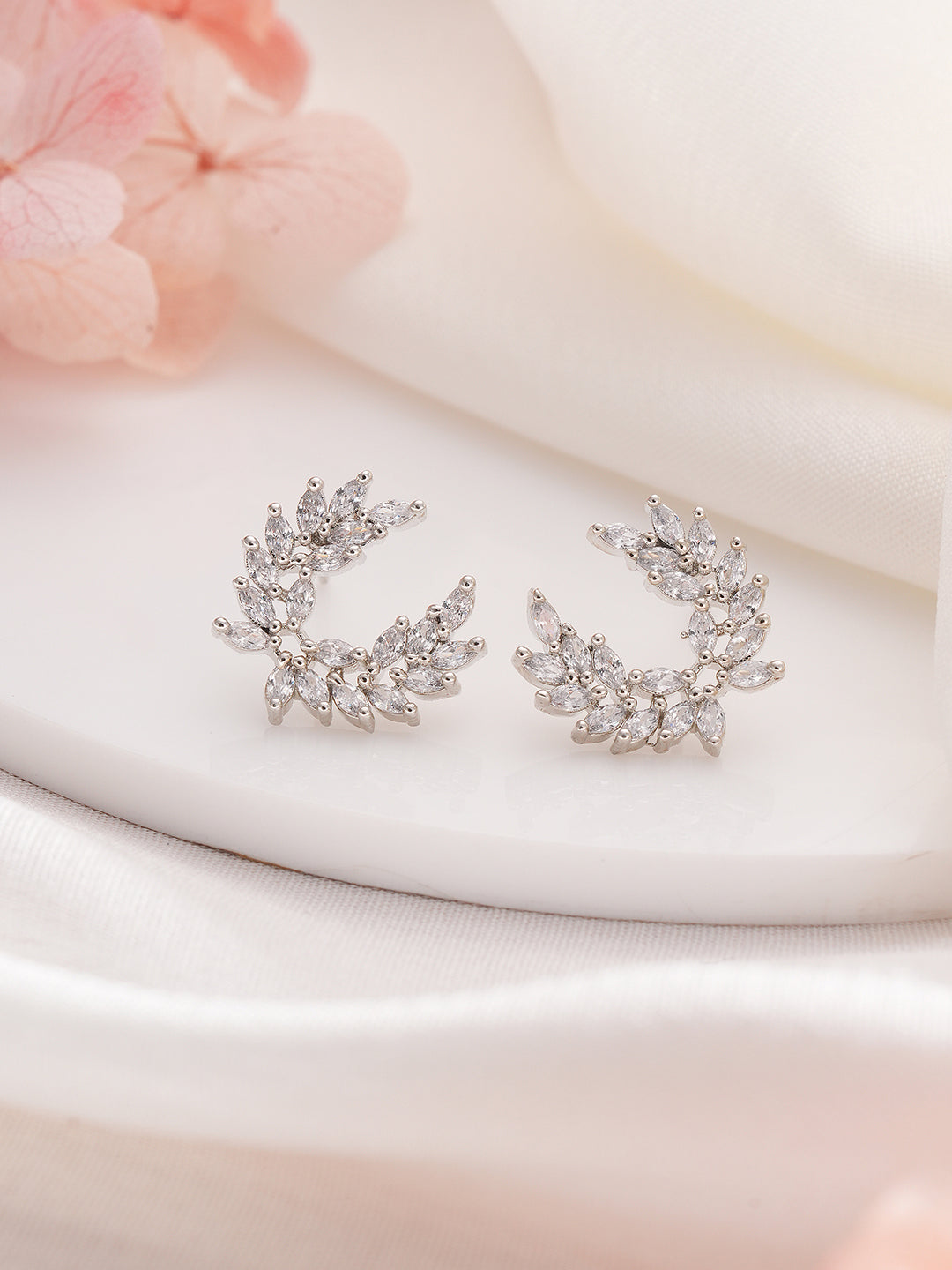 Jazz And Sizzle Silver Plated American Diamond Studded Contemporary Studs