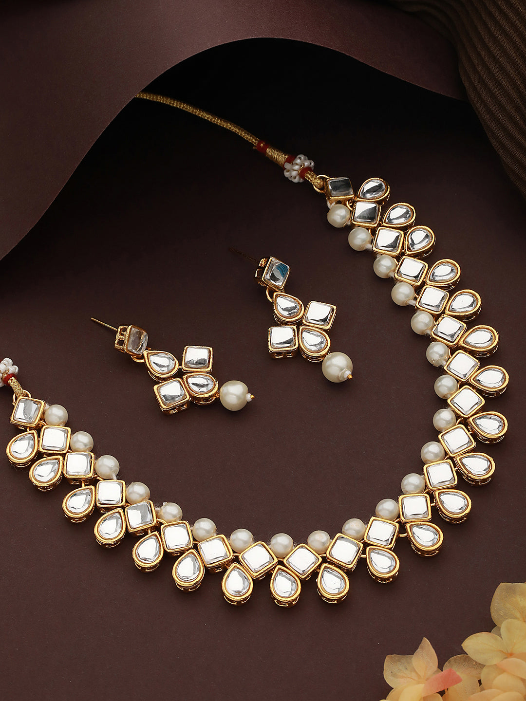 Gold-Plated Kundan-Studded & Beaded Jewellery Set - Jazzandsizzle