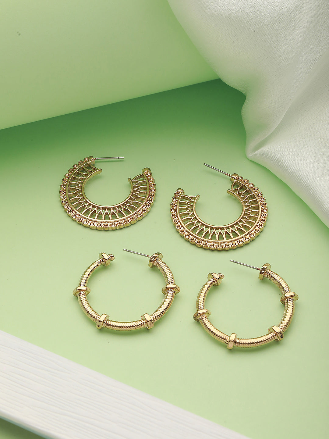 Set of 2 Gold-Toned Half Hoop Earrings - Jazzandsizzle