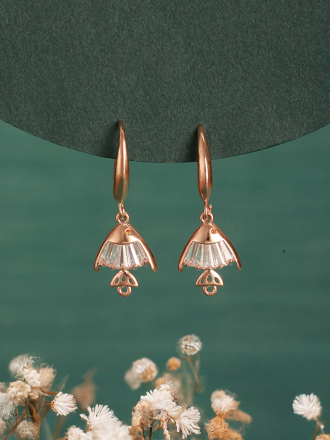 Jazz And Sizzle Rose Gold-Plated Fish Shaped Drop Earrings
