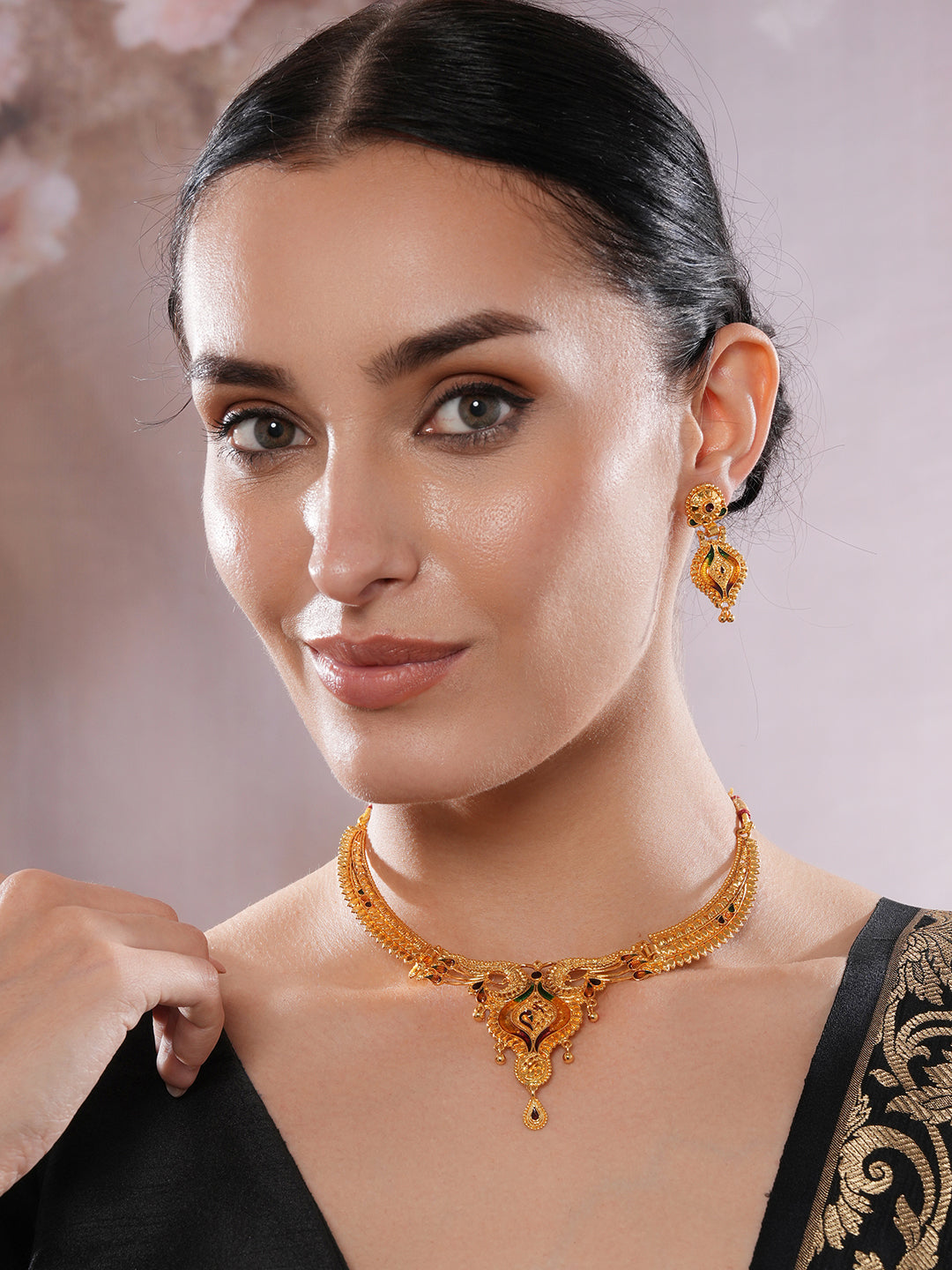 Jazz And Sizzle 22K Gold Plated  Circular Design Necklace Set with Matching Earrings Dubai Style Jewelry Set