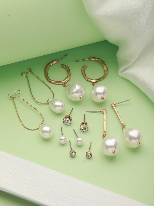 Set of 6 Gold-Plated Pearl Drop Earrings - Jazzandsizzle