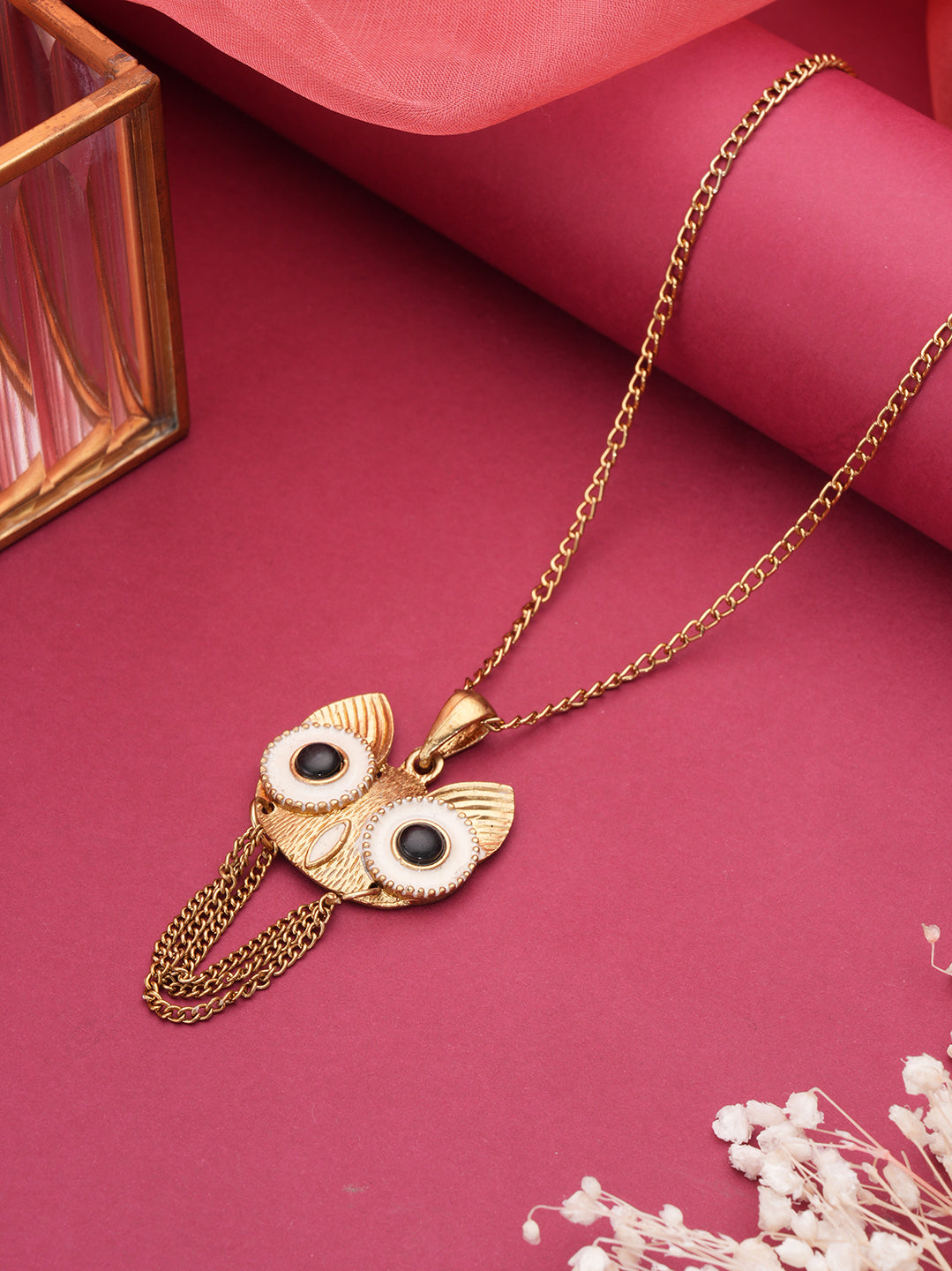 Jazz And Sizzle Gold Plated Owl Evil Eye Pendant Chain Necklace for Him & Her