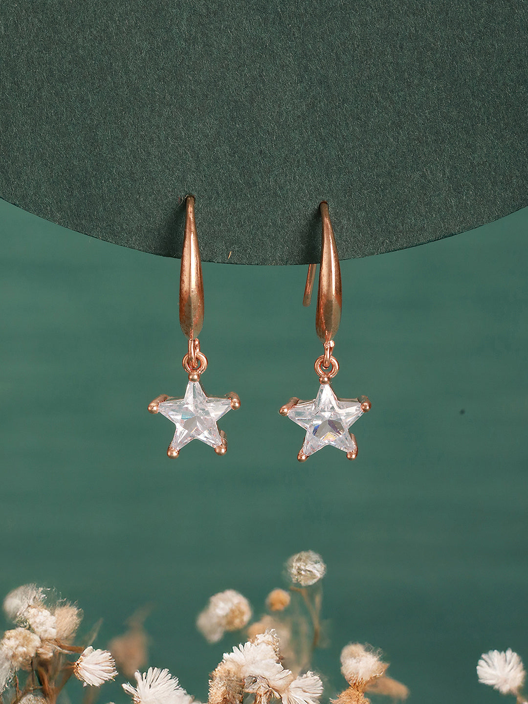 Jazz And Sizzle Rose Gold-Plated Star Shaped Drop Earrings