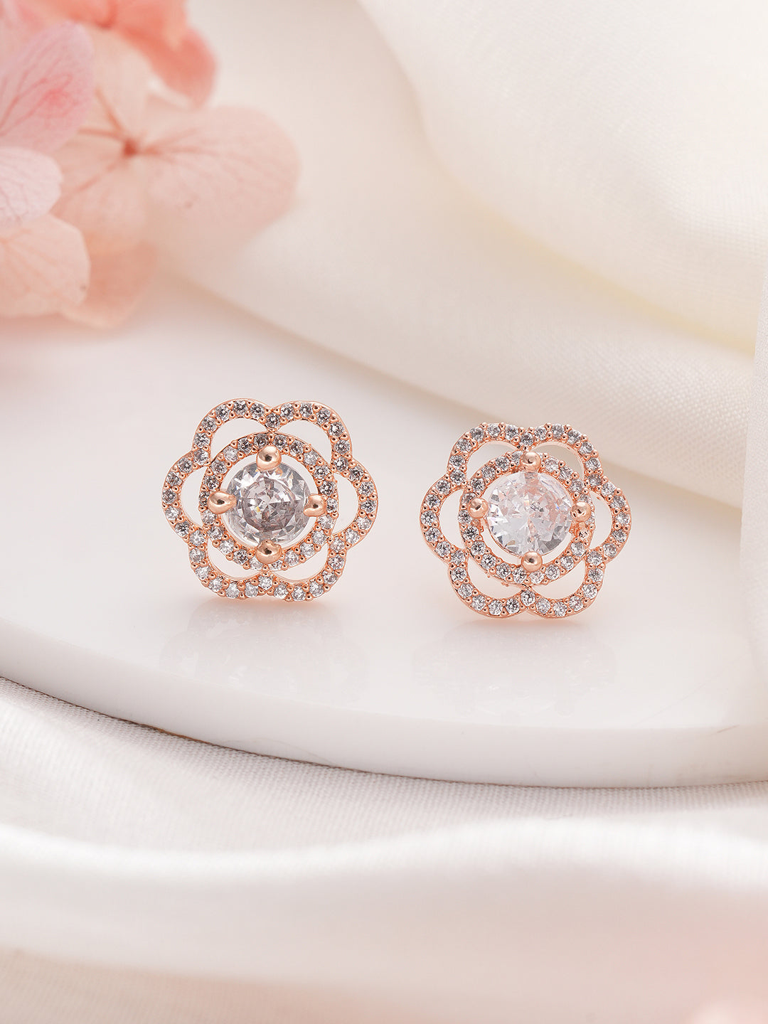 Jazz And Sizzle Rose Gold-Plated Floral Studs Earrings