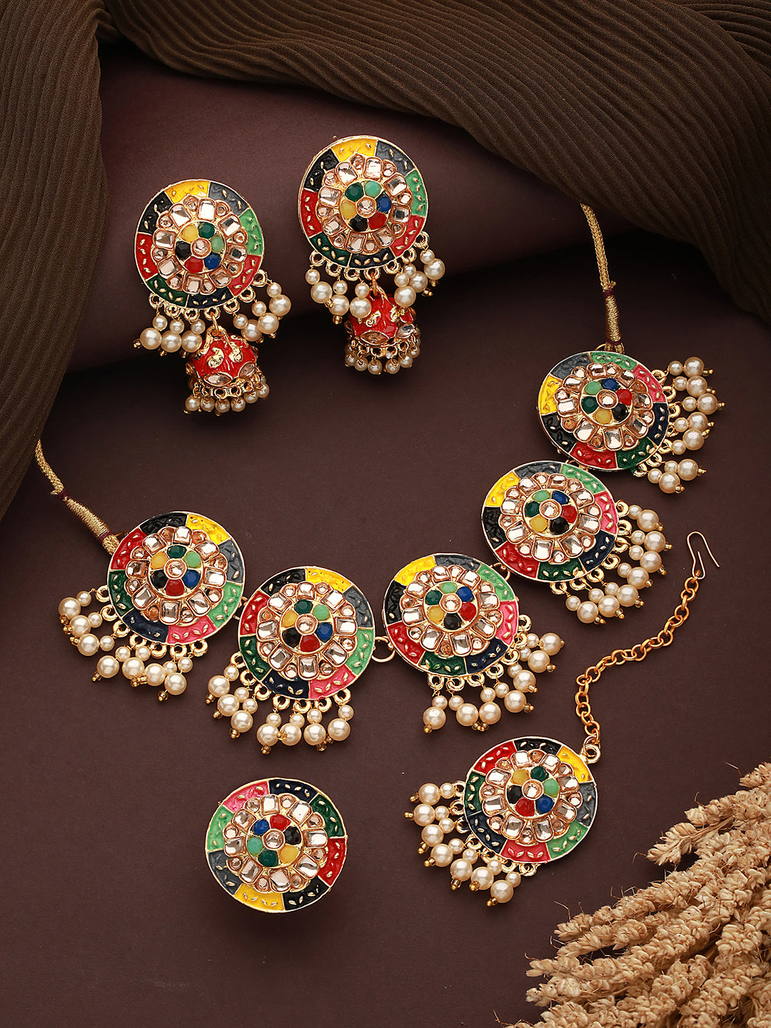 Gold-Plated Stoine-Studded & Beaded Jewellery Set - Jazzandsizzle