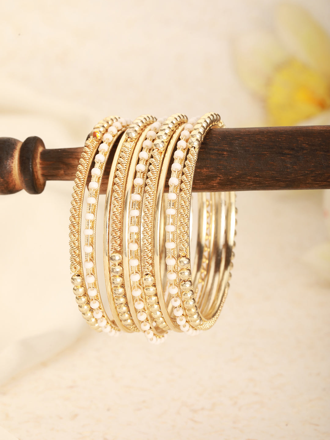 Jazz And Sizzle Set Of 12 Gold-Plated & Beaded Metal Bangles