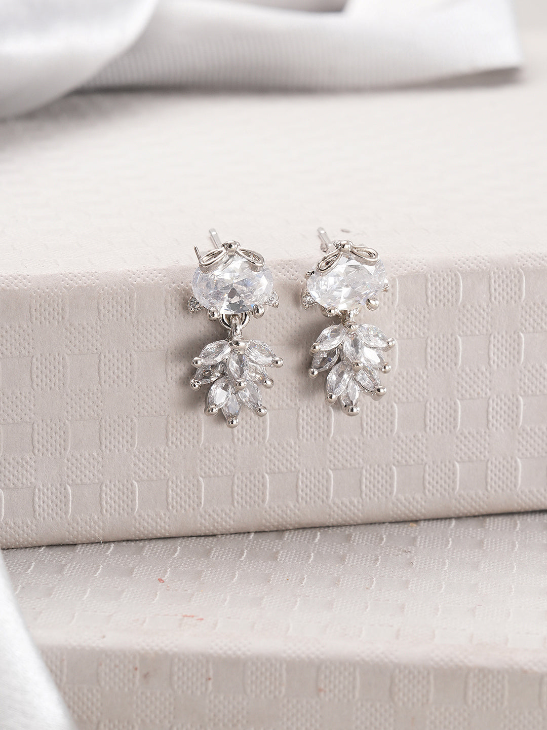 Jazz And Sizzle Rhodium Plated Floral Shaped Drop Earrings