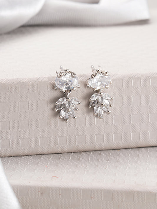 Jazz And Sizzle Rhodium Plated Floral Shaped Drop Earrings