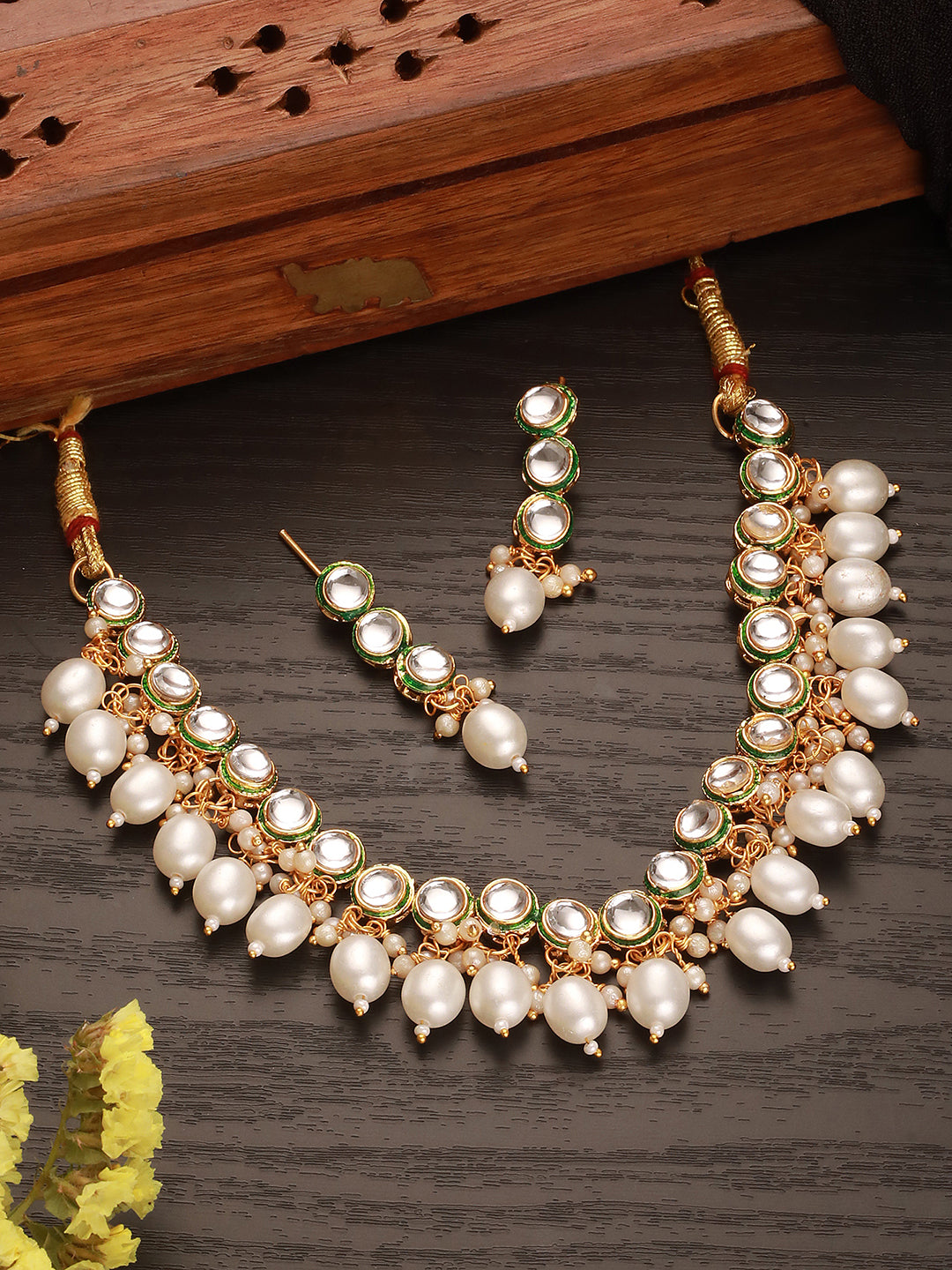 Jazz And Sizzle Gold-Plated Circular Kundan Studded & Beaded Jewellery Set