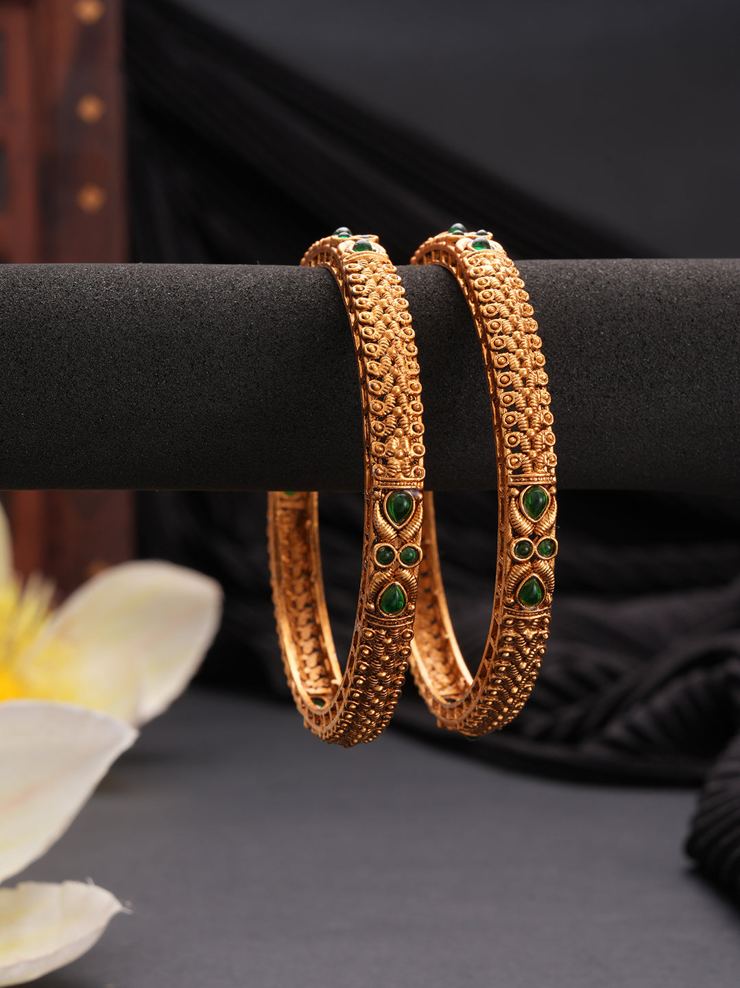 Jazz And Sizzle Set Of 2 Gold-Plated Red Pearl Beaded Handcrafted Bangles