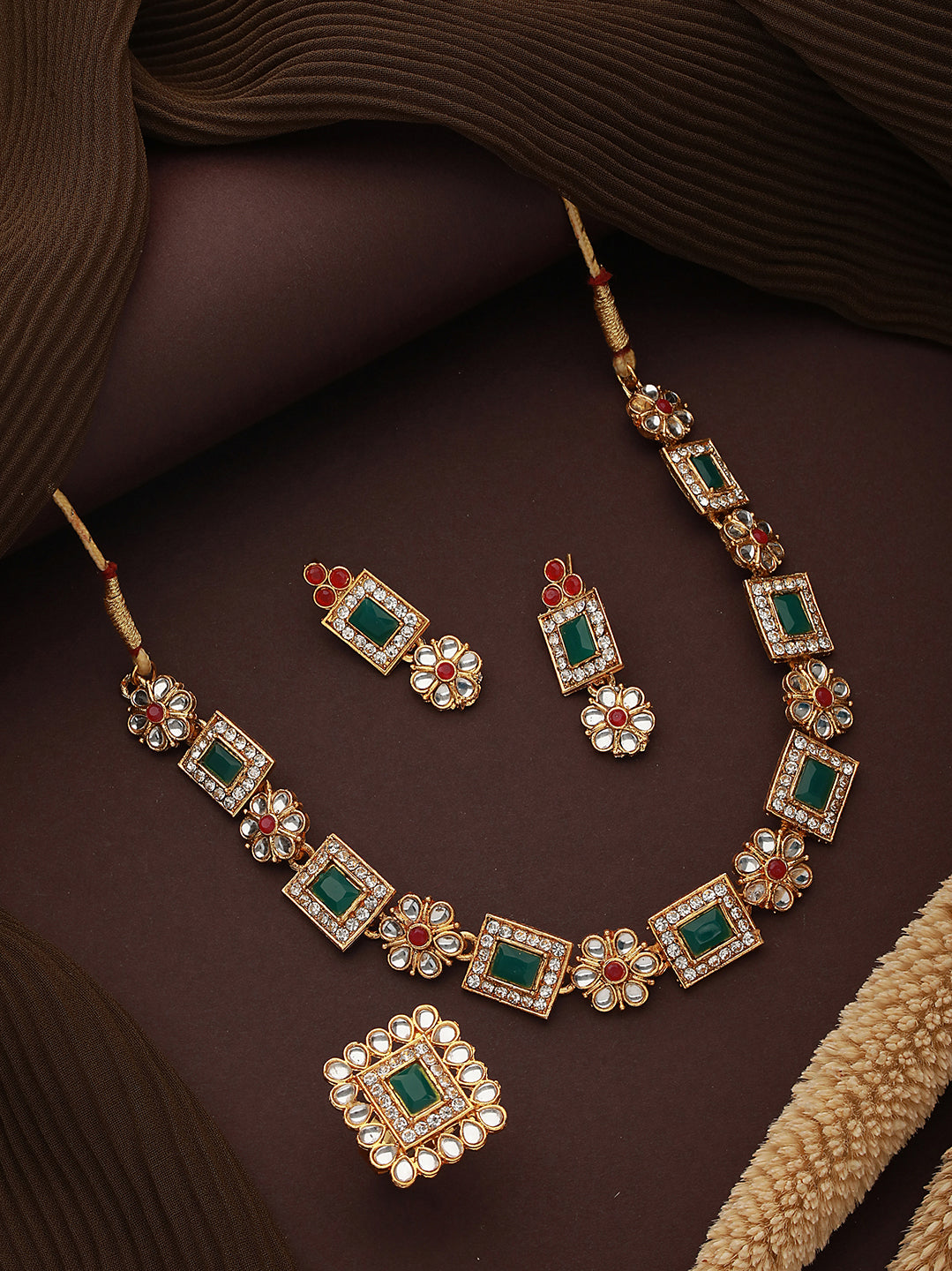 Gold-Plated Kundan-Studded Jewellery Set - Jazzandsizzle