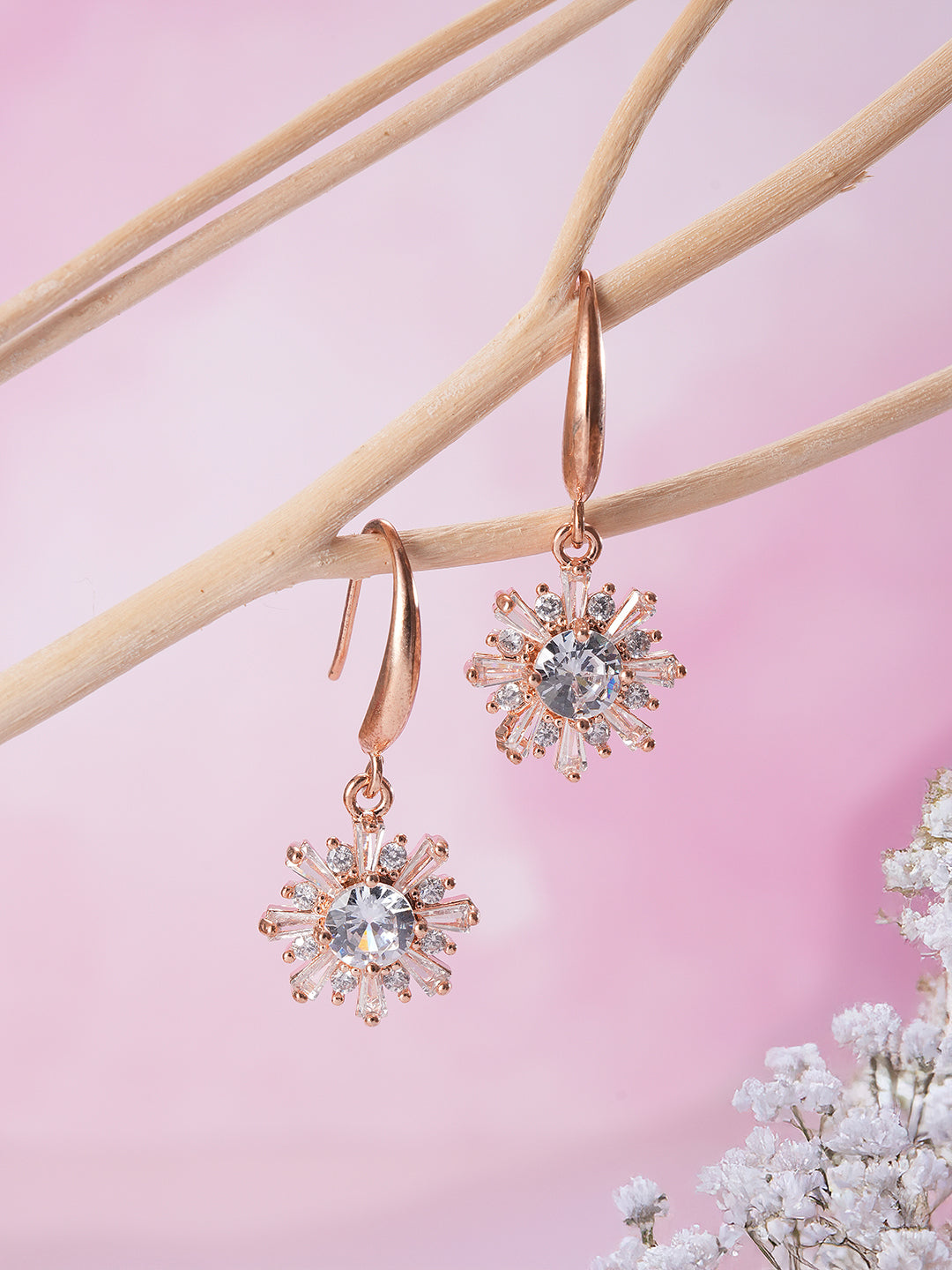 Jazz And Sizzle Rose Gold-Plated Floral Shaped Drop Earrings