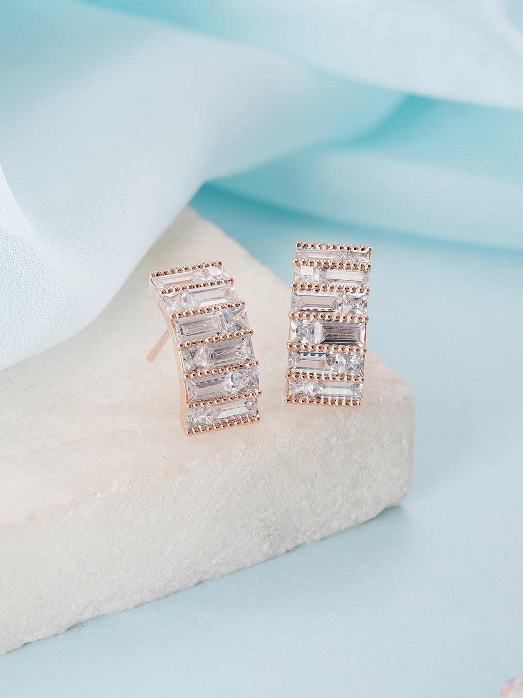 Jazz And Sizzle Silver-Toned Rose Gold-Plated CZ Studded Circular Hoop Earrings