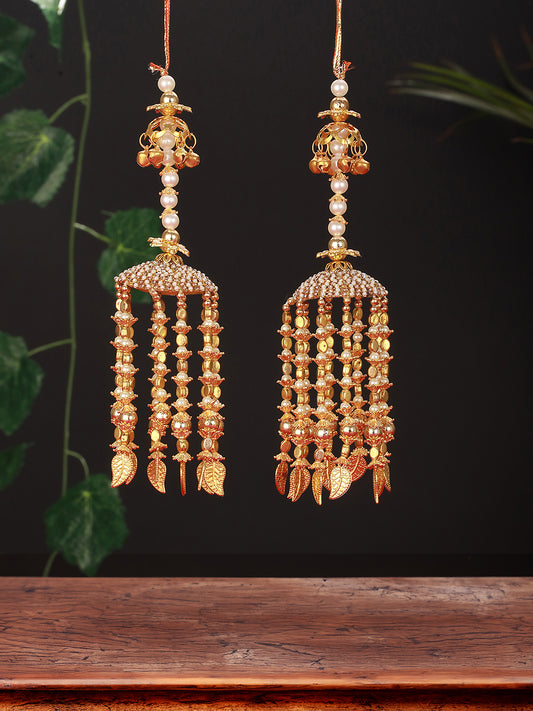 Set of 2 Gold-Plated Stone-Studded & Beaded Kaleera Secured with drawstring closure. - Jazzandsizzle