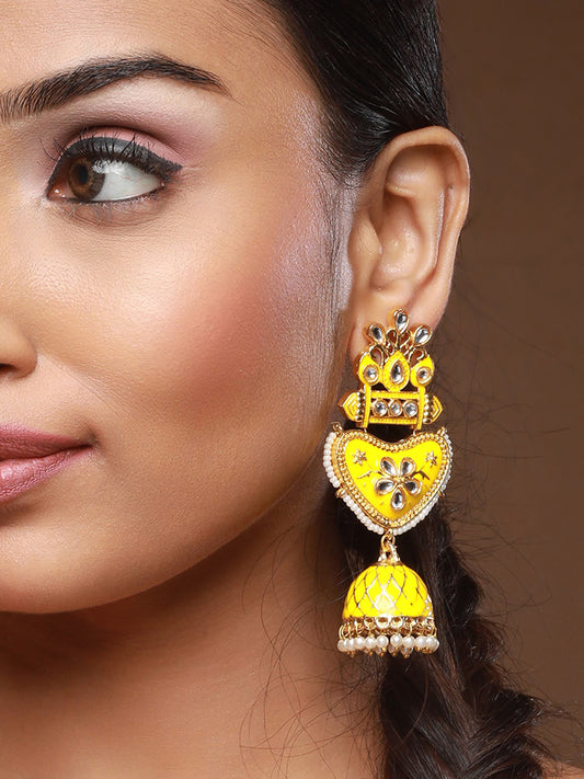 Yellow Contemporary Jhumkas - Jazzandsizzle