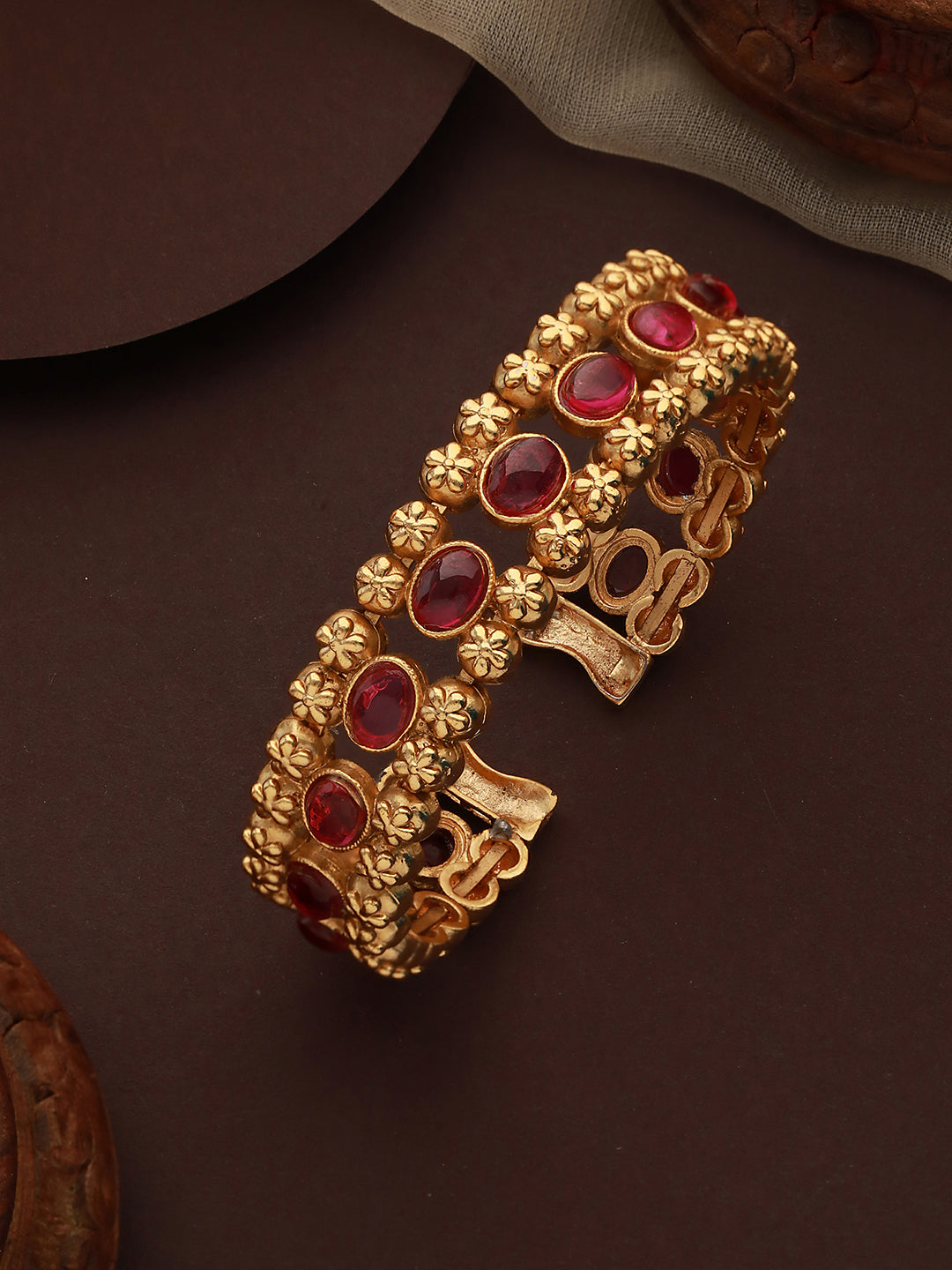 Gold-Toned & Pink Handcrafted Gold-Plated Bangle-Style Bracelet - Jazzandsizzle