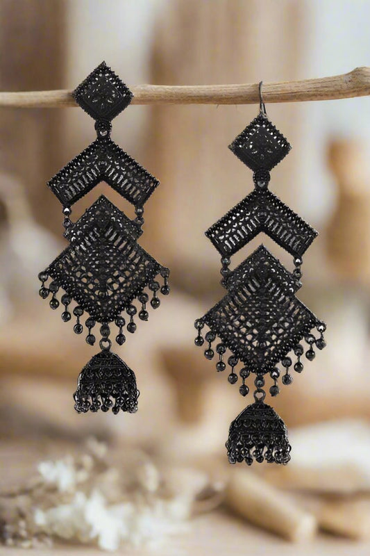 Jazz and sizzle Black Enamel Ethnic Everyday Jhumka Earrings