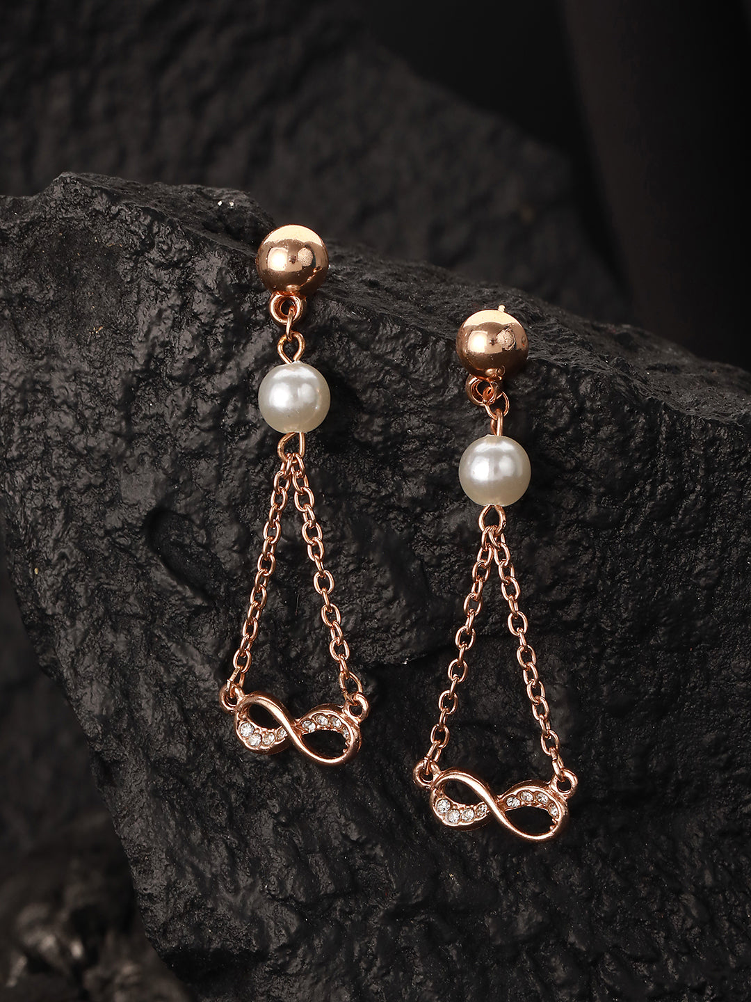 Rosegold Plated CZ & Pearl Studded Eveil Eye Drop Earrings - Jazzandsizzle