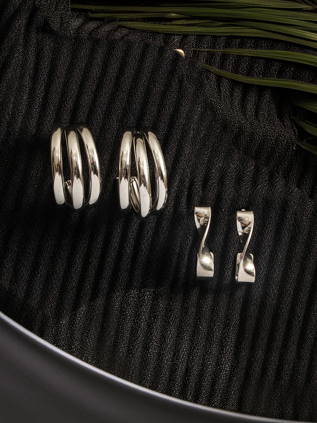 Jazz And Sizzle Set of 2 Silver Plated Circular Half Hoop Earrings