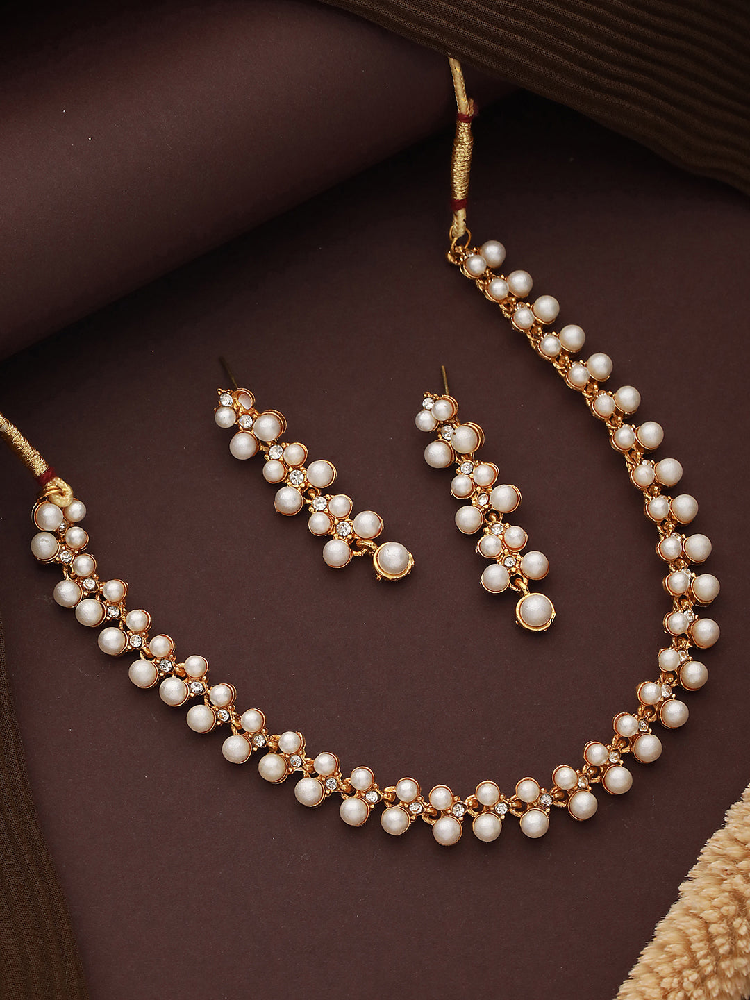 Gold-Plated Stone-Studded & Pearl Beaded Jewellery Set - Jazzandsizzle