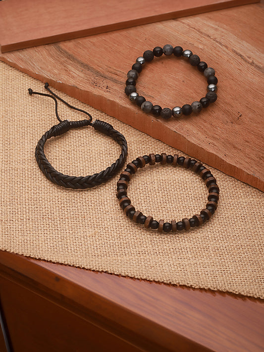 Jazz And Sizzle Men Set of 3 Black Bracelets