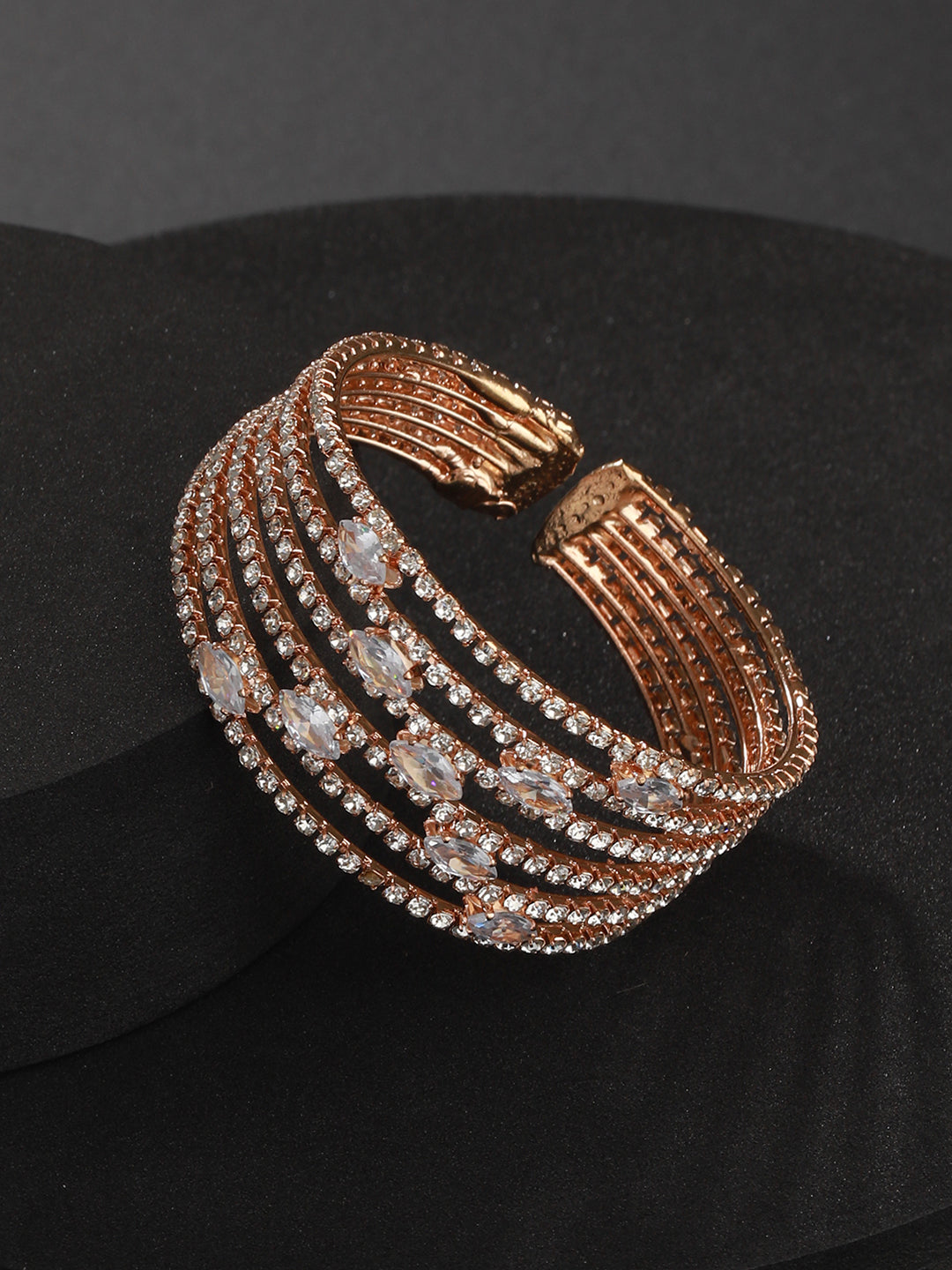 Rose Gold-Plated White Crystal Studded Cuff Bracelet - Jazzandsizzle