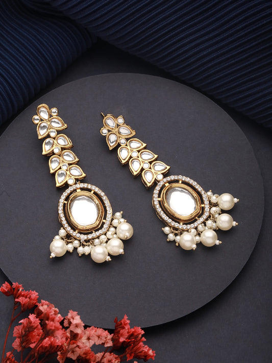 Jazz and Sizzle Gold-Plated Kundan Studded Classic Drop Earrings