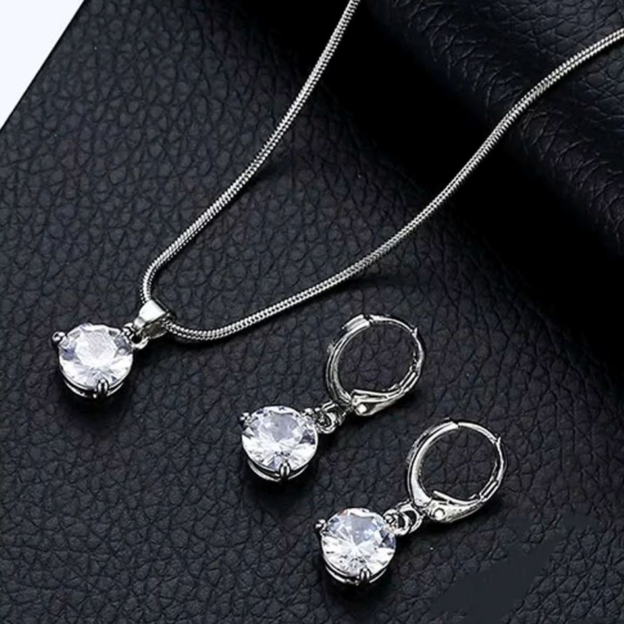 Jazz And Sizzle Rhodium Plated & American Diamond-Studded Pendent Set with Hoop Earrings