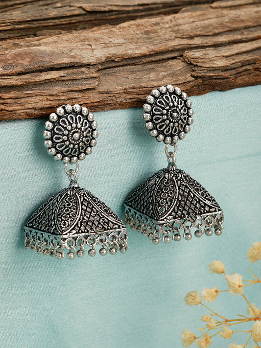 Silver-Plated Classic Jhumkas Earrings - Jazzandsizzle