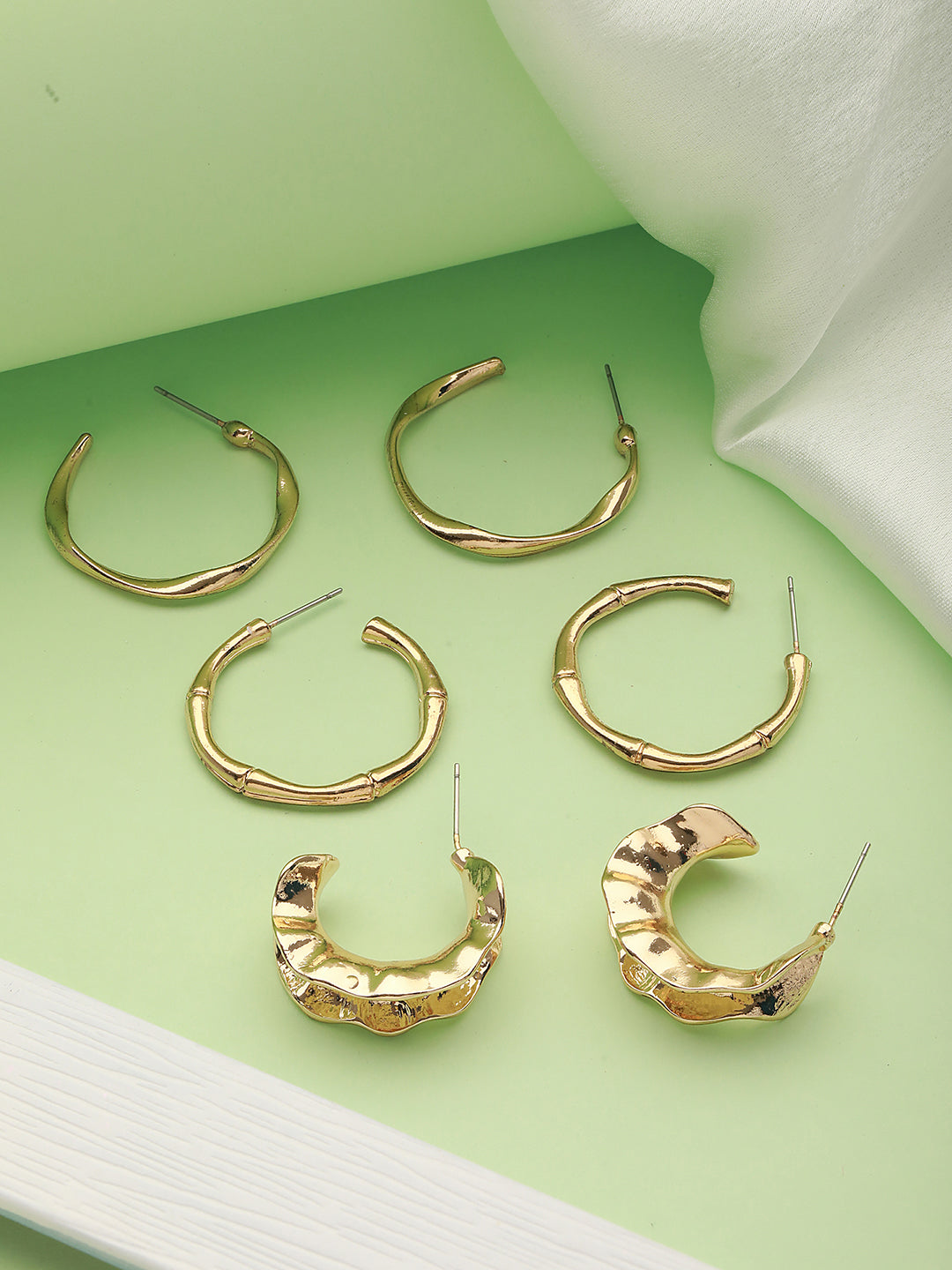 Set of 3 Gold-Toned Geometric Hoop Earrings - Jazzandsizzle