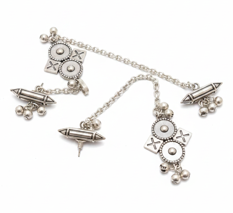 Jazz And Sizzle Silver Plated Artificial Stone Studded & Beaded Geometric Ear Cuff