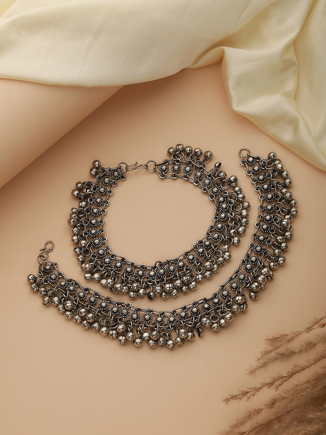 Set Of 2 Oxidised Silver-Plated Ghungroo Anklets - Jazzandsizzle