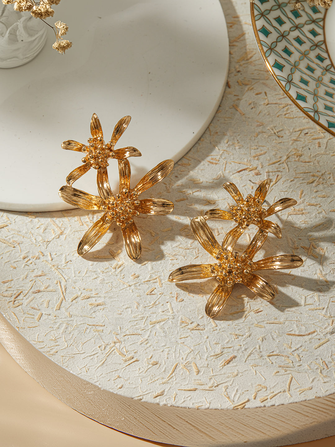 Jazz And Sizzle Gold Plated Floral Shaped Drop Earrings for Girls