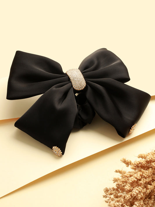 Women Black CZ Studded Embellished Ponytail Holder - Jazzandsizzle