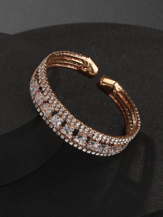 Rose Gold-Plated White Crystal Studded Cuff Bracelet - Jazzandsizzle