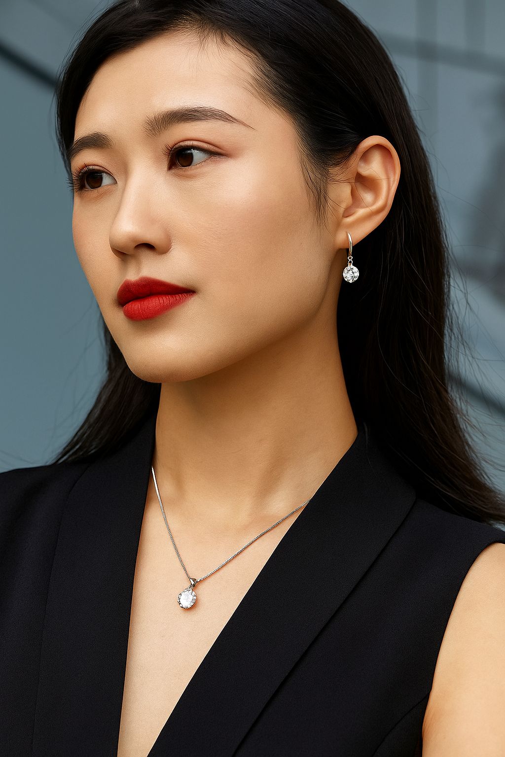 Jazz And Sizzle Rhodium Plated & American Diamond-Studded Pendent Set with Hoop Earrings