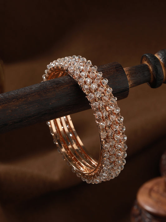 Set of 4 Rose Gold-Plated Crystal Studded Bangles - Jazzandsizzle