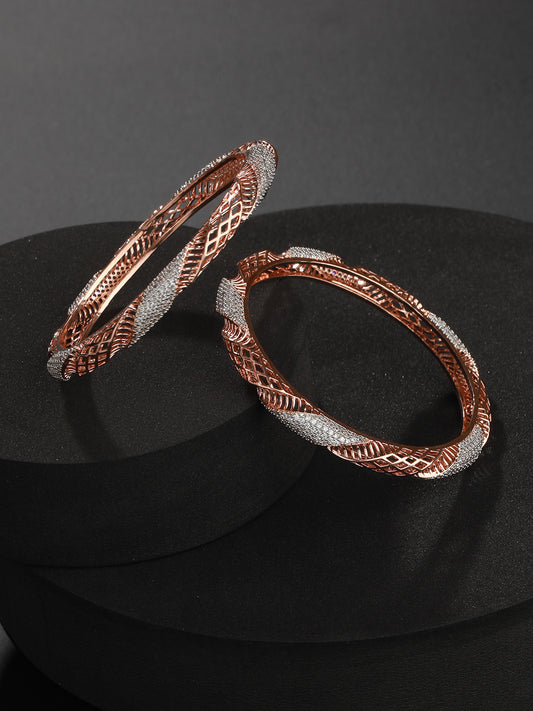 Set Of 2 Rose Gold-Plated AD Studded Bangles - Jazzandsizzle