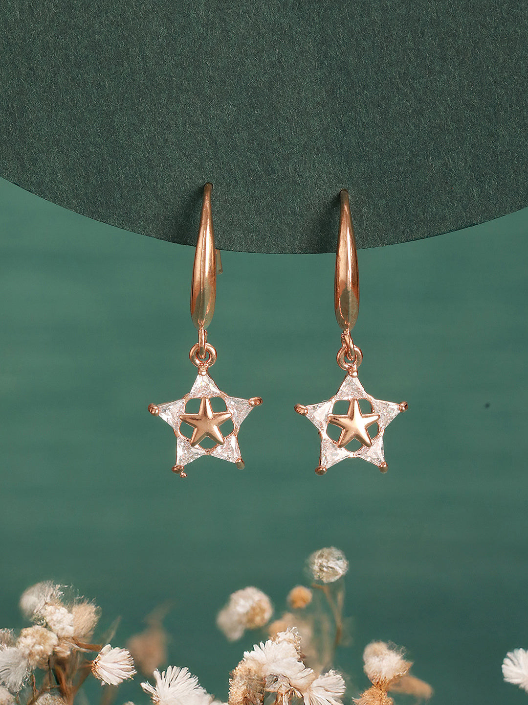 Jazz And Sizzle Rose Gold-Plated Star Shaped Drop Earrings