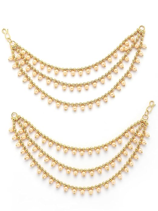 Jazz And Sizzle Gold-Plated Pearls Beaded Textured Layered Ear Chain/kaanchain