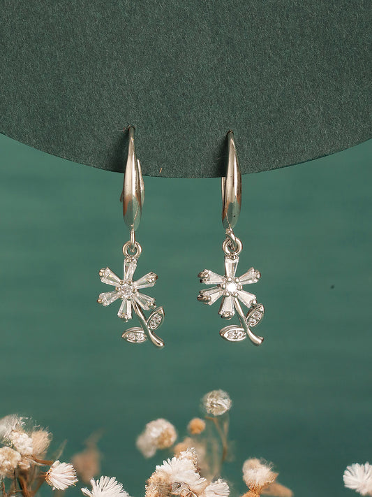 Jazz And Sizzle Rhodium Plated Floral Shaped Drop Earrings