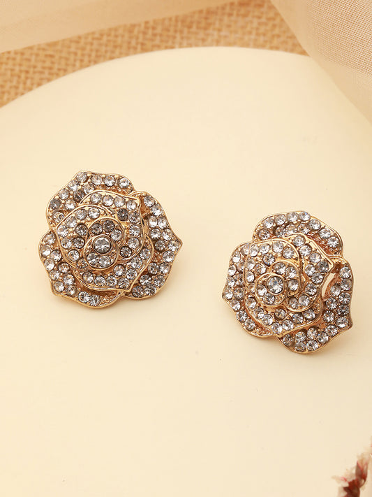 Gold Plated & CZ studded Floral Shaped Stud Earrings - Jazzandsizzle